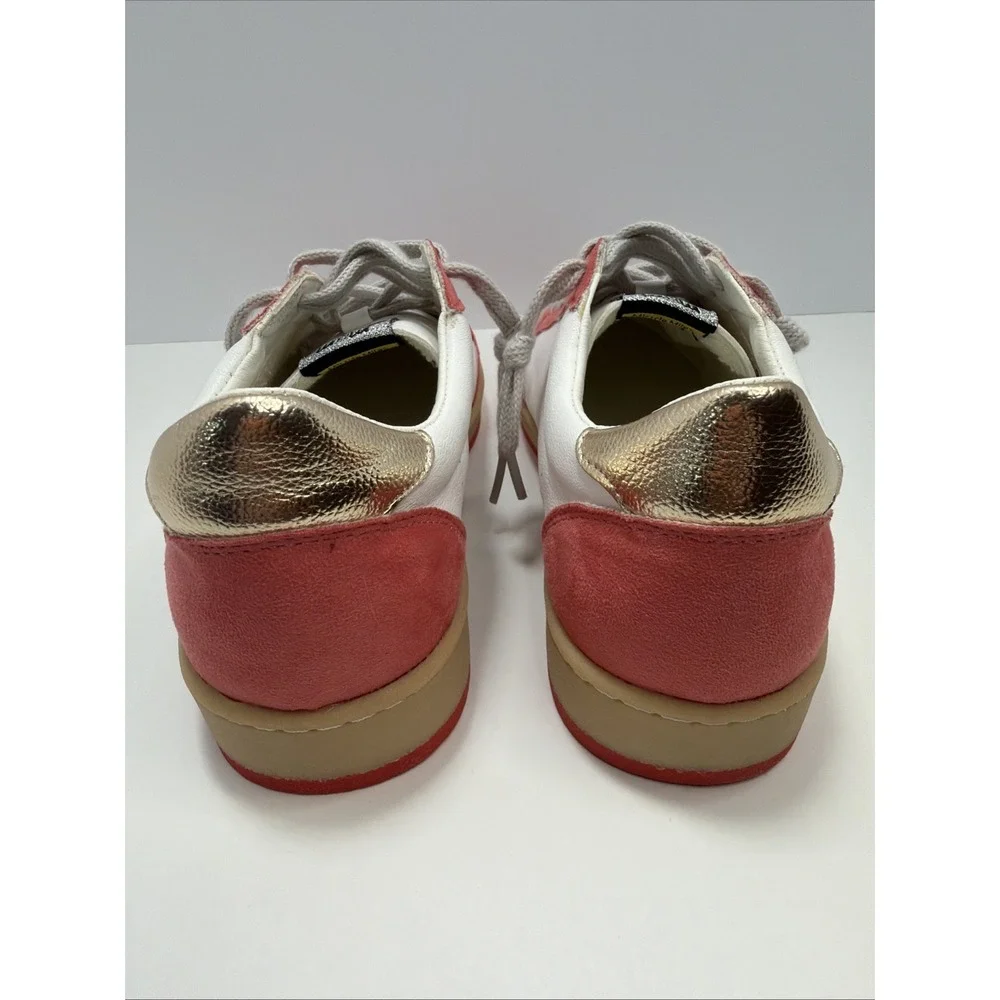 Mimi Women's Avery Leather Sneaker White/Salmon Pink with Sparkly Star Size 9